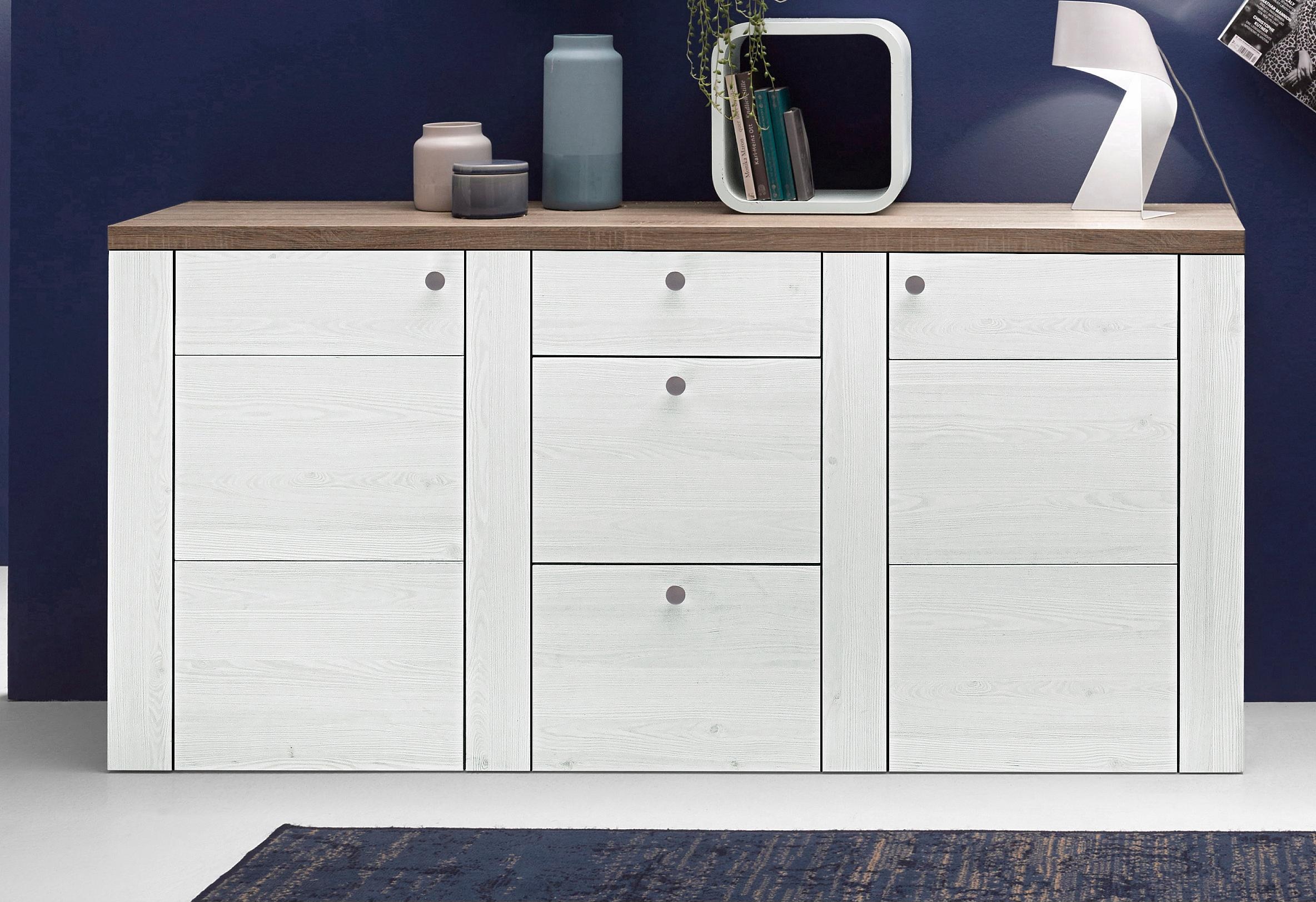 Home affaire Sideboard »Larona, zeitlose Kommode mit 2 Türen, 3 Schubkästen, Türkommode,« Höhe 84 cm, viel Stauraum, Anrichte mit dekorativer Rahmenoptik