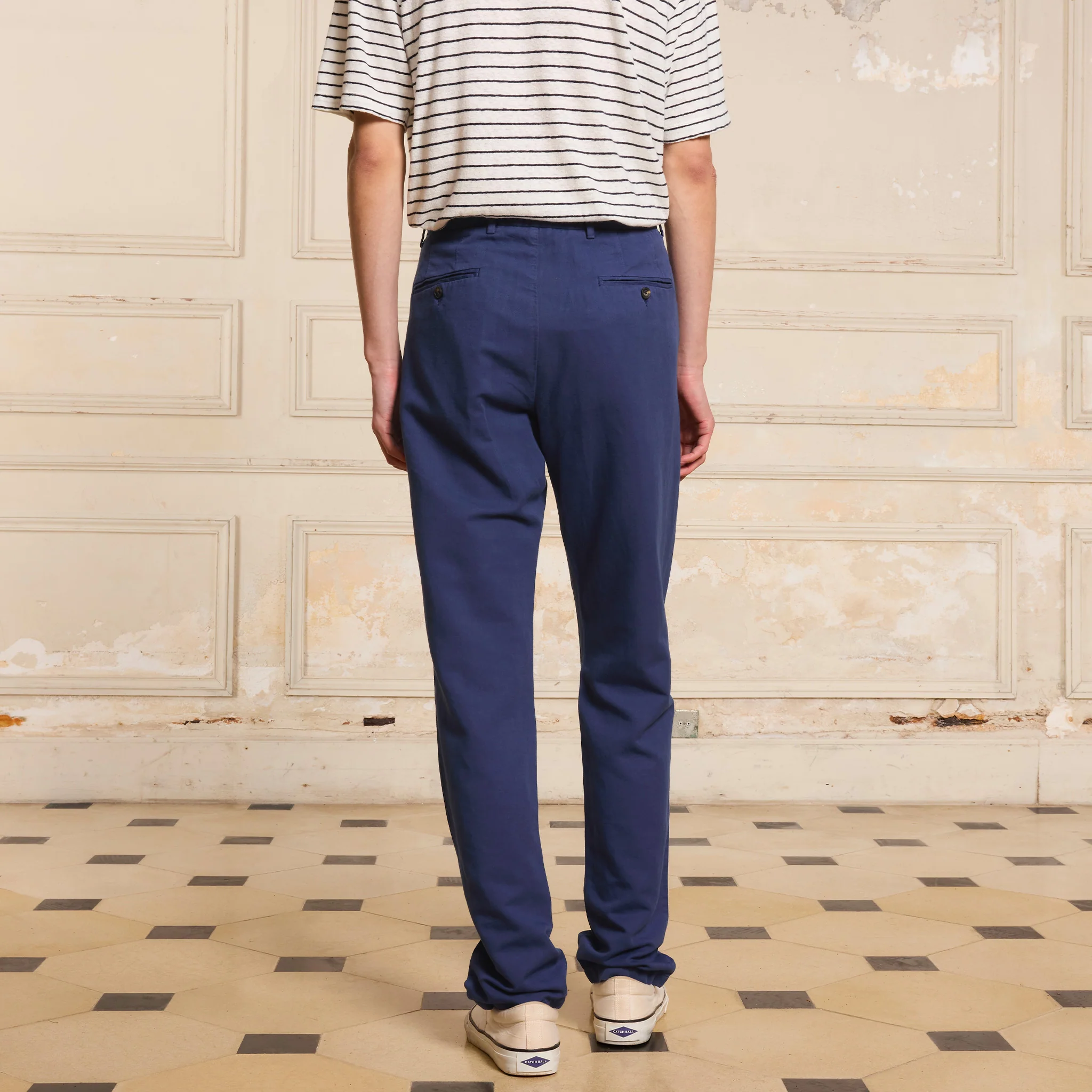 Indigo linen and cotton chinos