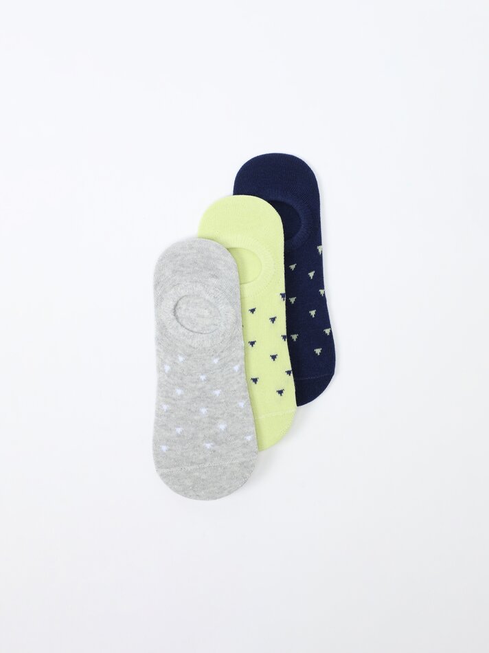 Pacote com 3 pares de meias invisíveis estampadas - Cores variadas
