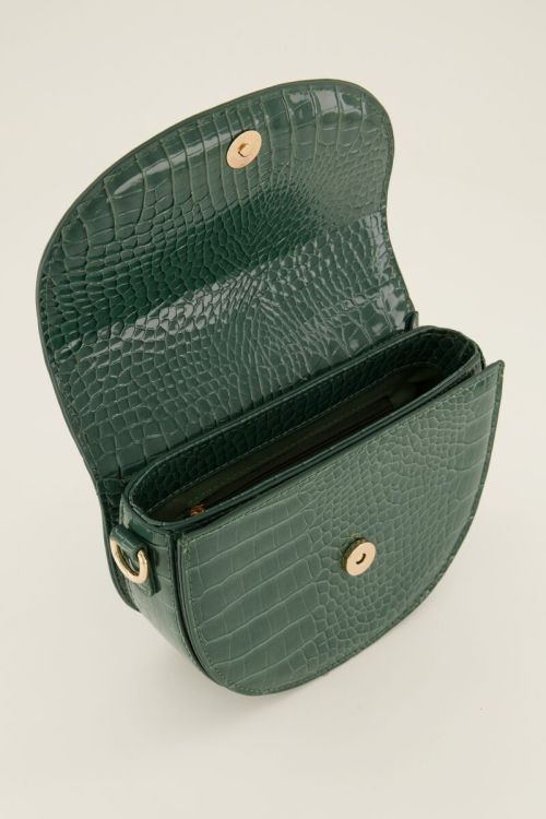 Groene schoudertas half rond met croco print