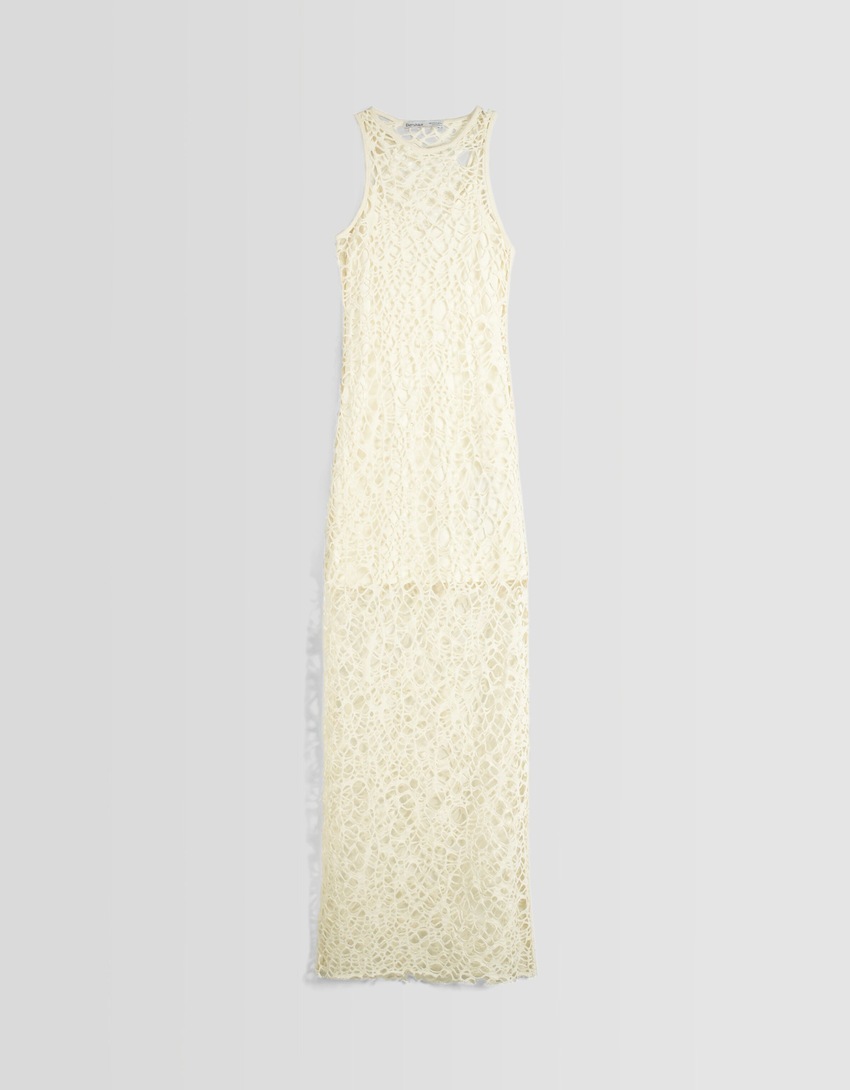 Vestido longo em tecido rústico