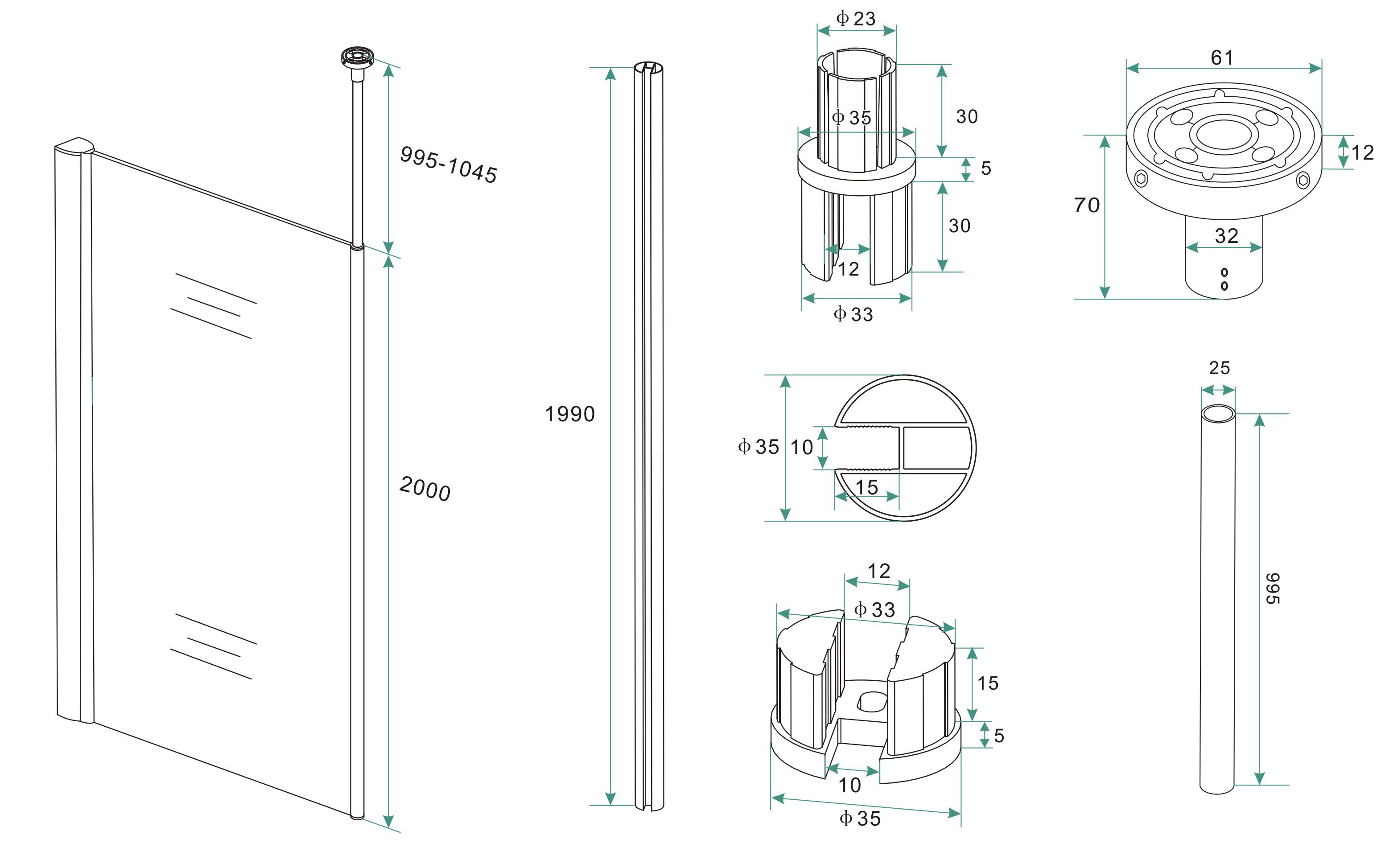 Mueller verticale stabilisatiestang 100cm   plafond bevestiging