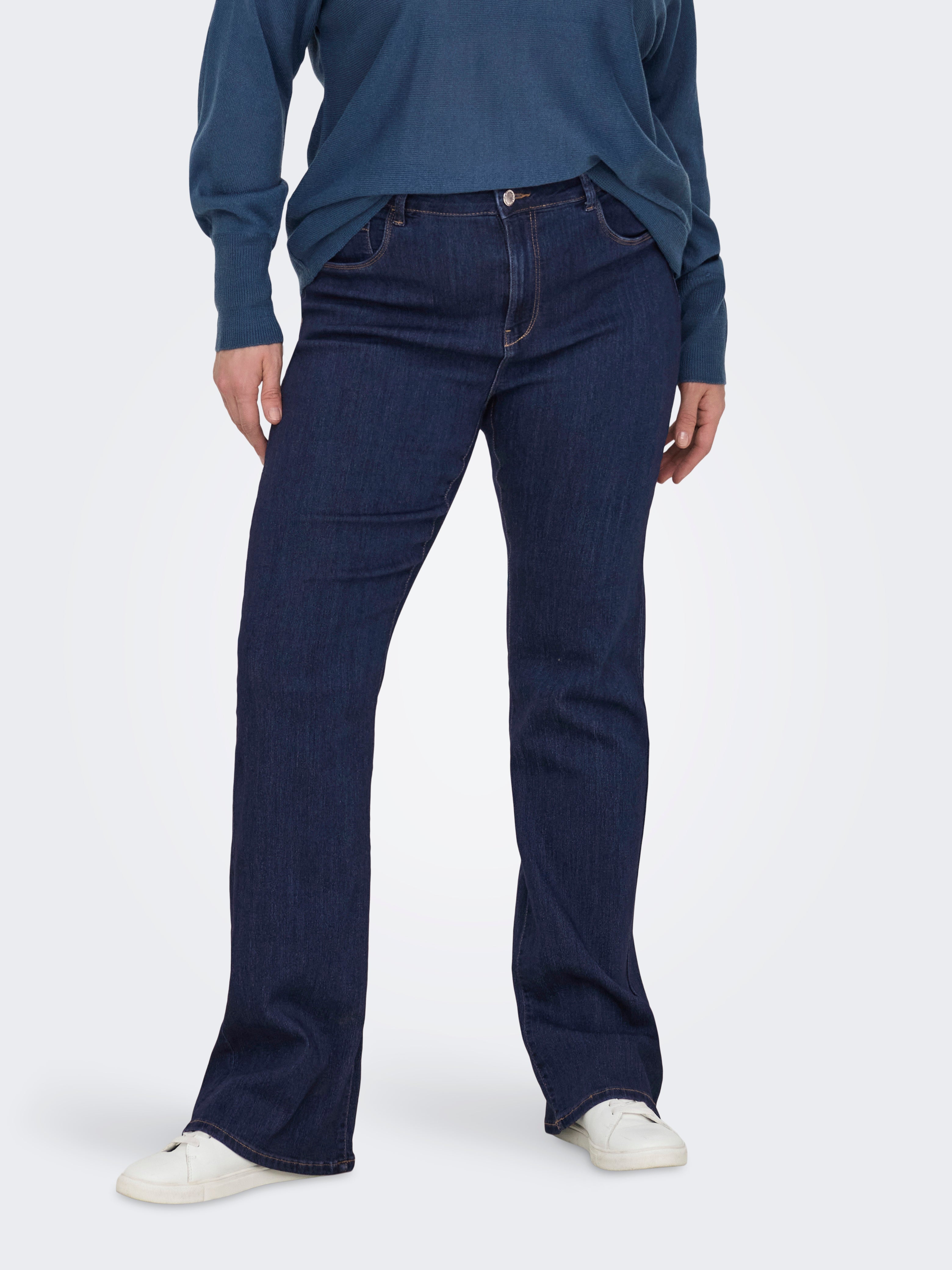 CARTHUNDER Mittlere Taille Ausgestellt Jeans Dark Blue Denim
