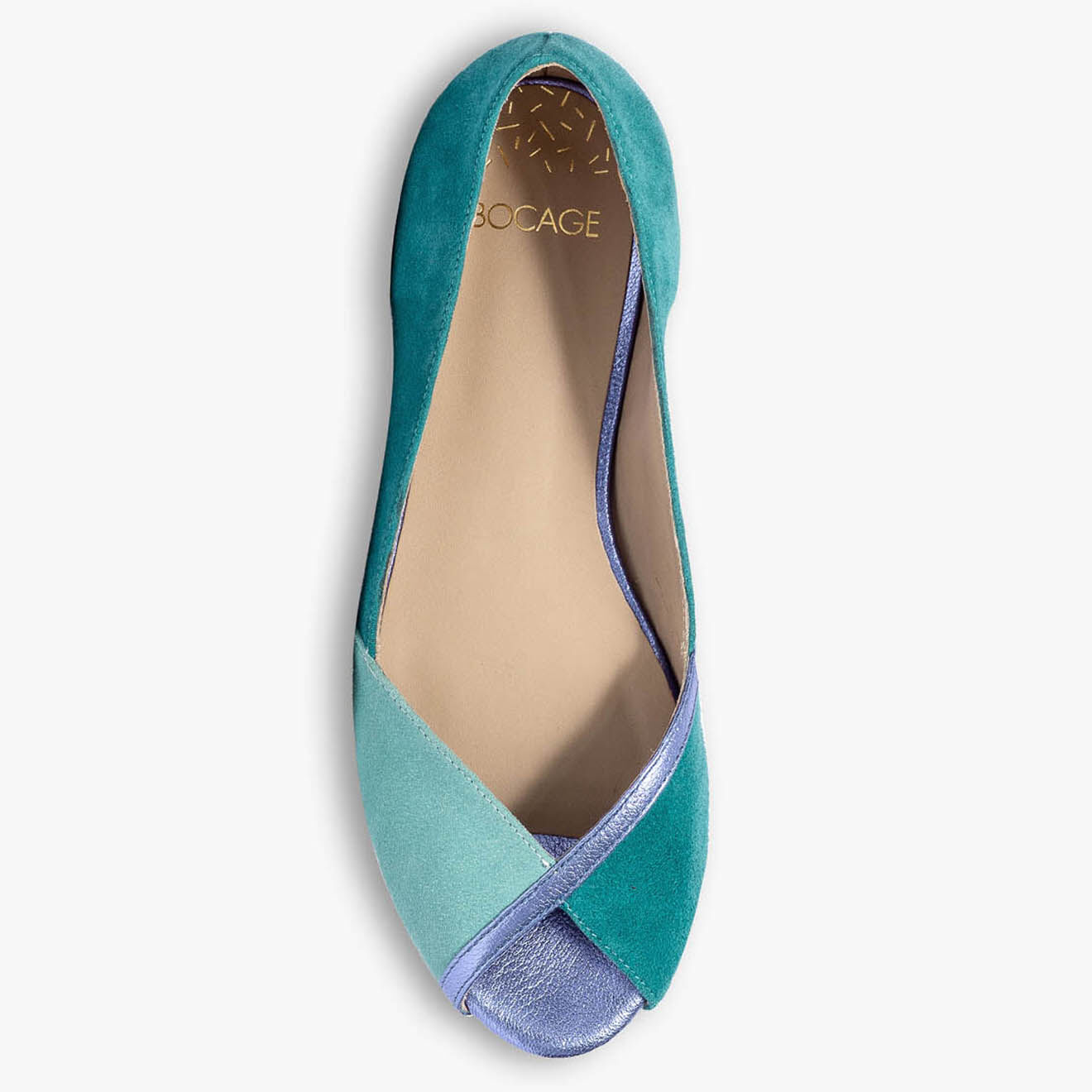 Bocage Ballerines en Velours de Cuir Saphir menthe