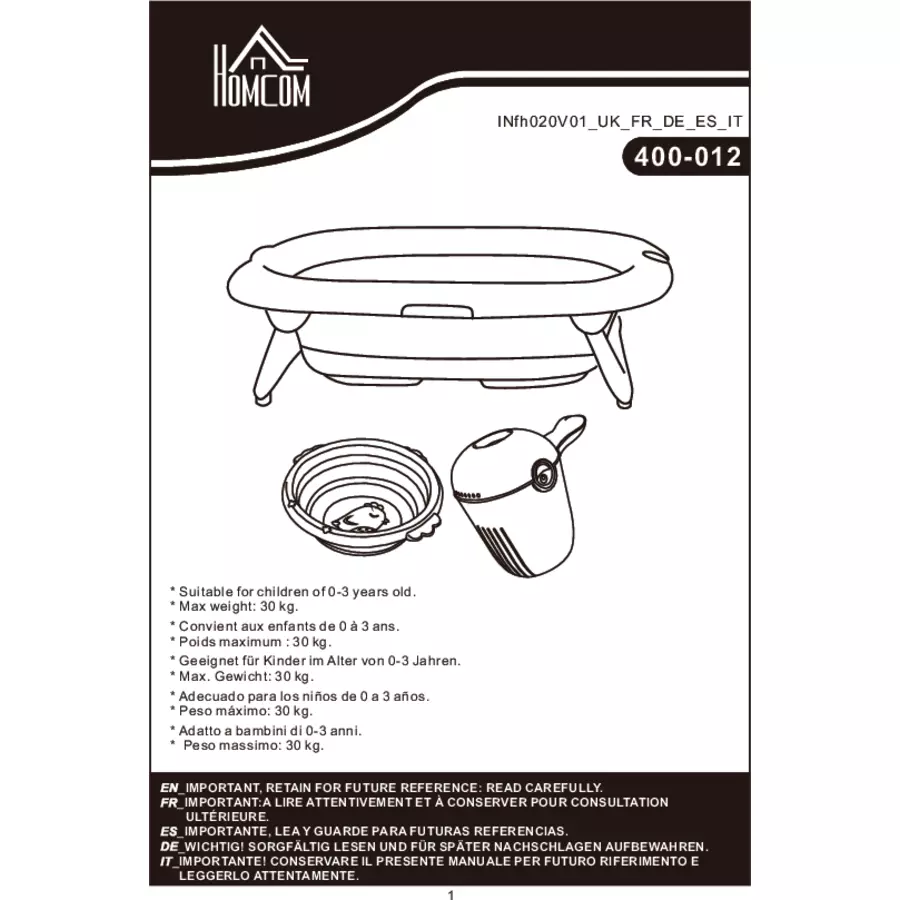 HOMCOM Faltbare Babywanne mit Waschbecken und Shampoobecher rosa