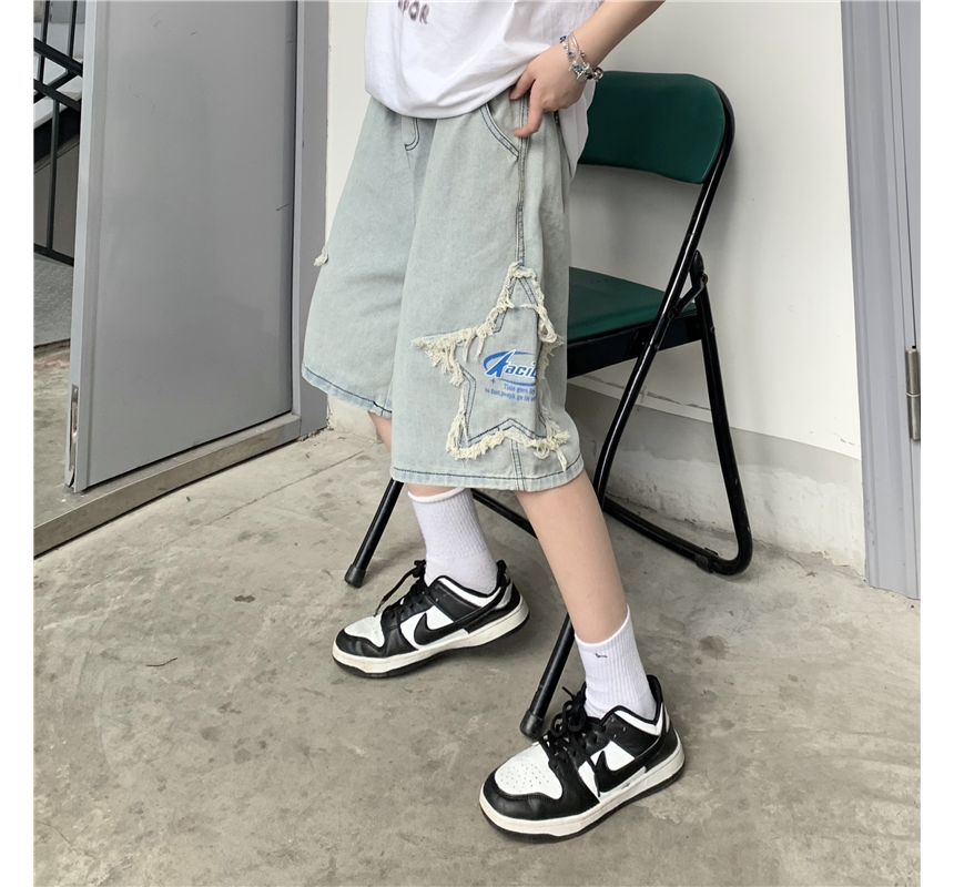 MELLO - Denim shorts met middelhoge taille en sterrenapplicatie