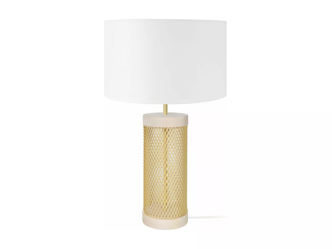 Lampe a poser poser métal naturel,beige,blanc 50 cm.