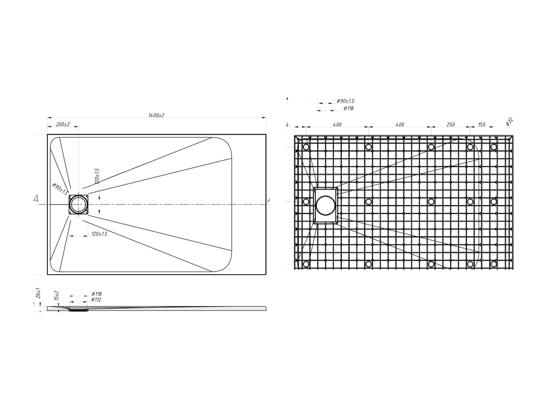 Receveur extra-plat à poser ou à encastrer découpable en résine SMC - Gris - 140 x 90 cm - MIRNOSA