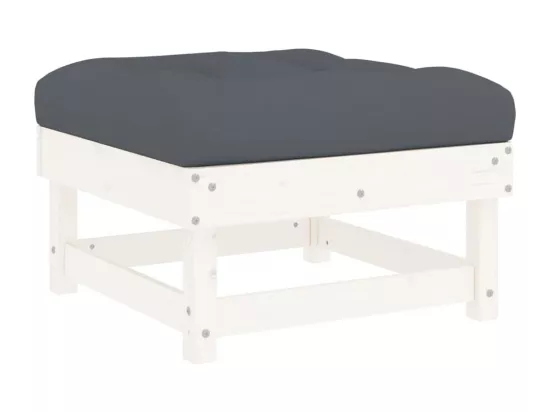 Repose-pied de jardin avec coussin blanc bois de pin massif
