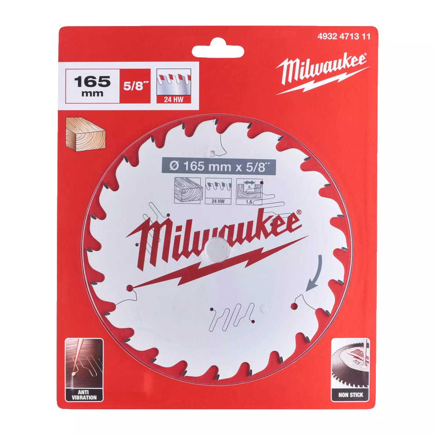 Milwaukee 4932471311 HM Cirkelzaagblad - 165 x 15,87 x 24T - Hout/MDF/Laminaat