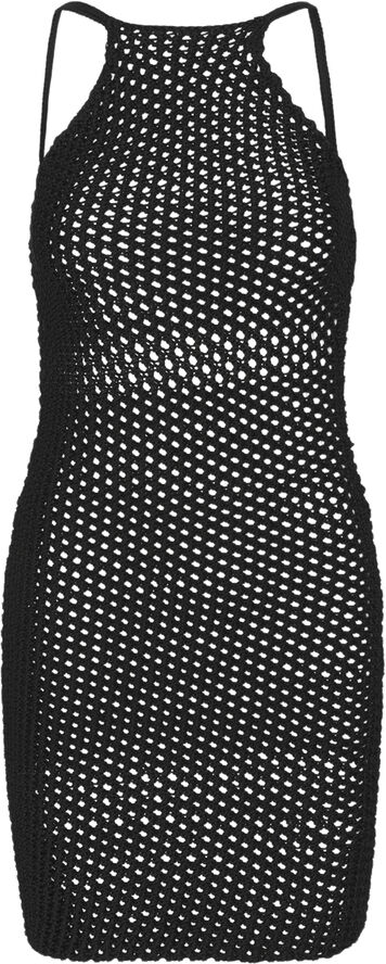 ROTATE Birger Christensen Heavy Crochet Mini Dress Black