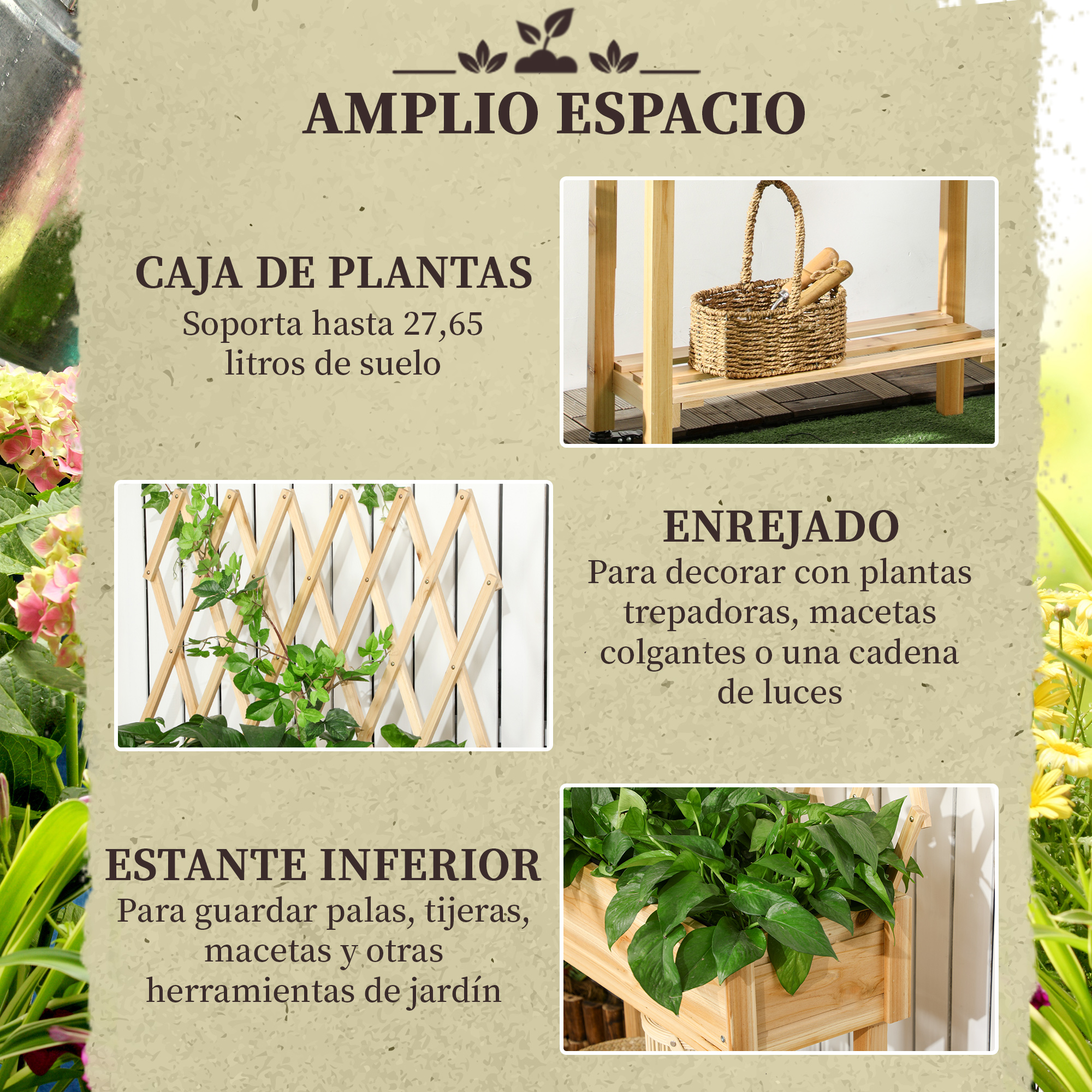 Jardim urbano elevado Outsunny em madeira natural