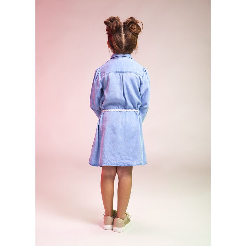 Robe manches longues en lyocell avec ceinture tressée pour fille - Bleu