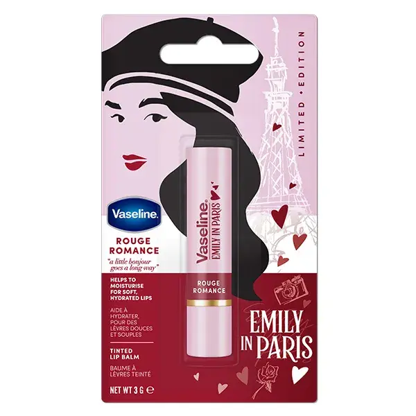 Bálsamo labial com cor Vaseline Emily in Paris Romance Red 3g