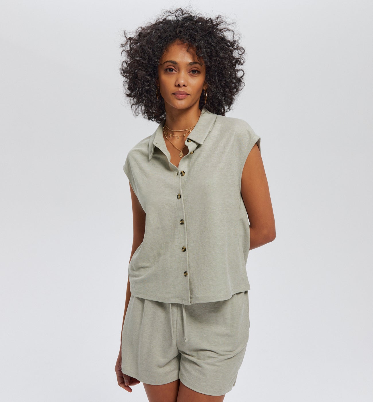 Chemise en jersey piqué - Kaki