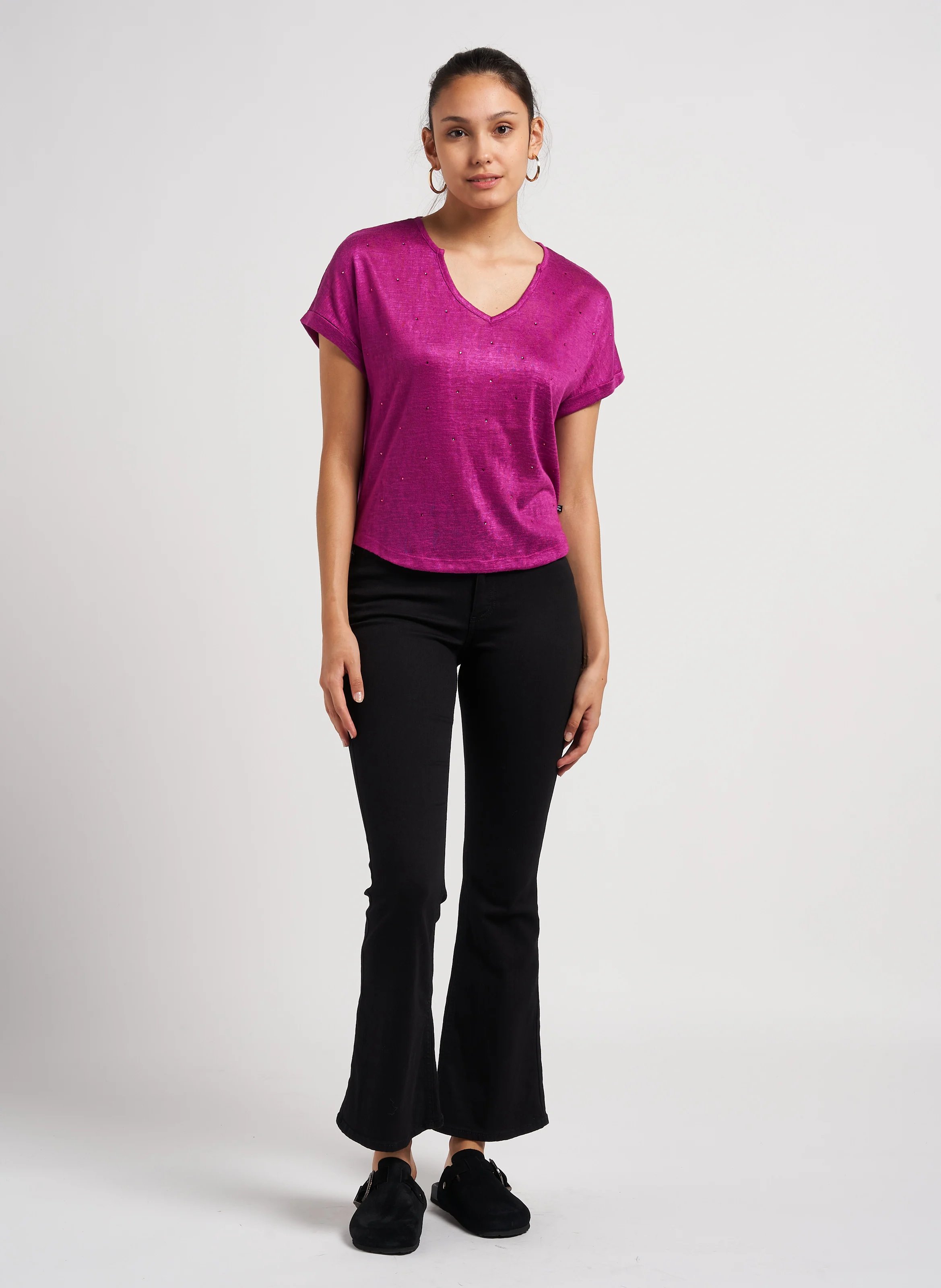 BETTY - Jean flare en coton mélangé| Noir