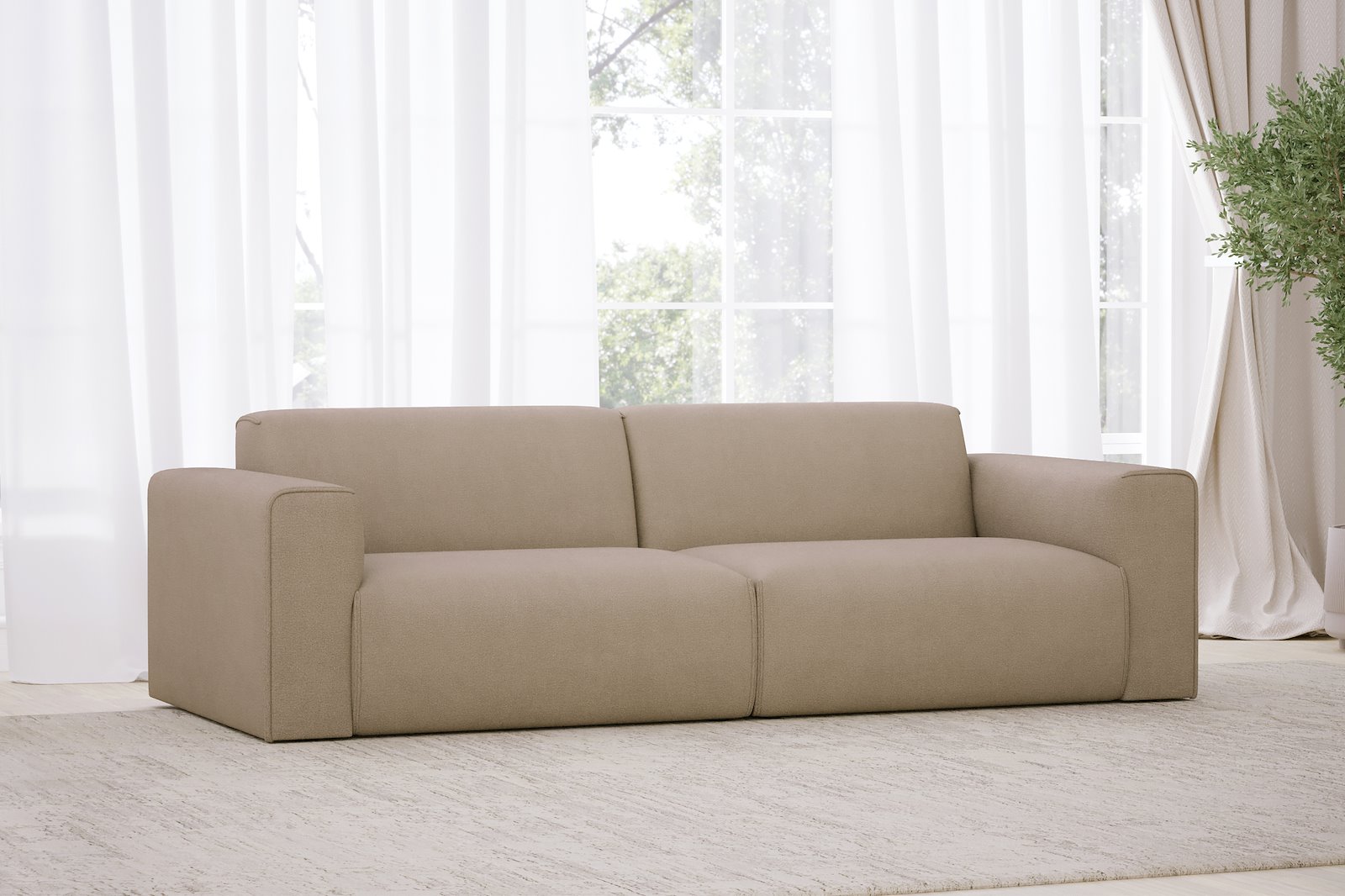 Monaco 3-seter sofa Tekstil Brego 34 Light Brown med sorte ben. Std komfort.