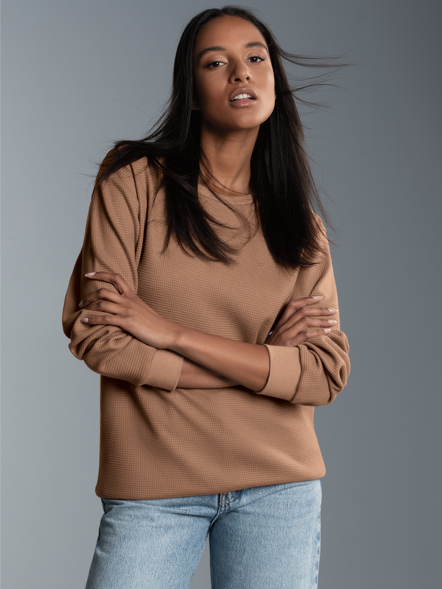 Sweatshirt in Waffeloptik Haselnuss