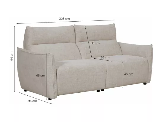 Canapé de relaxation électrique 3 places Melly en tissu - Beige - L203 x P95 x H94cm - Loungitude