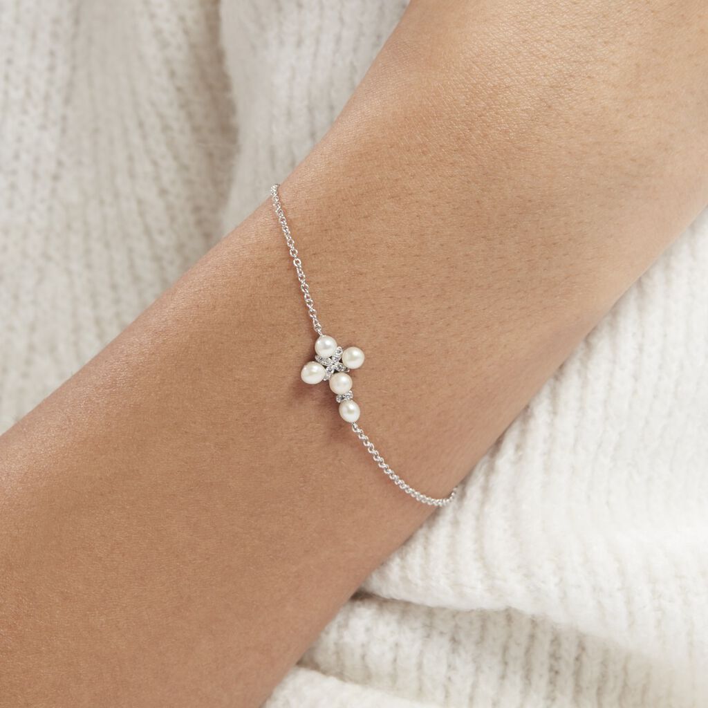 Bracelet Argent Blanc Burt Perles De Culture Oxydes De Zirconium