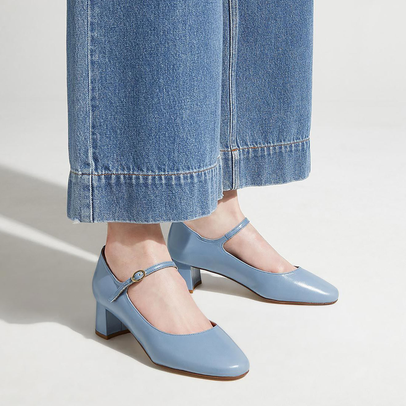 Galeries Lafayette Babies en Cuir bleu jean - Talon 4.5 cm