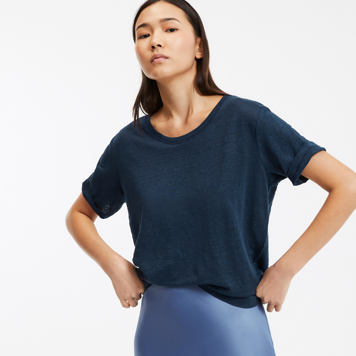 COLEÇÃO LA REDOUTE<br>Camiseta de linho com gola redonda e mangas curtas