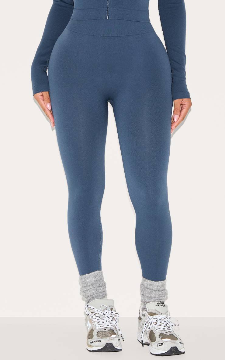 Bleu Marine Legging Taille Haute À Détail Froncé Sans Couture Shape Active