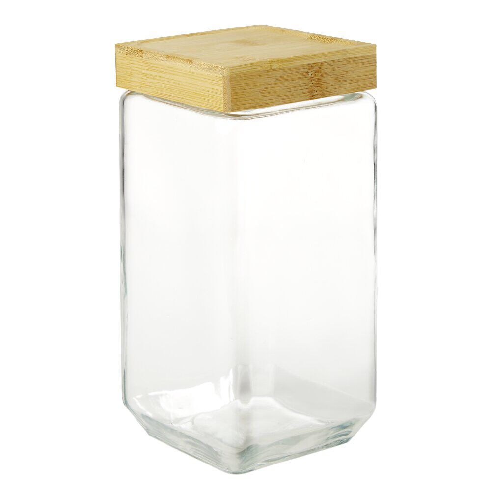 Pot de conservation hermétique carré en verre avec couvercle bambou 2,2L