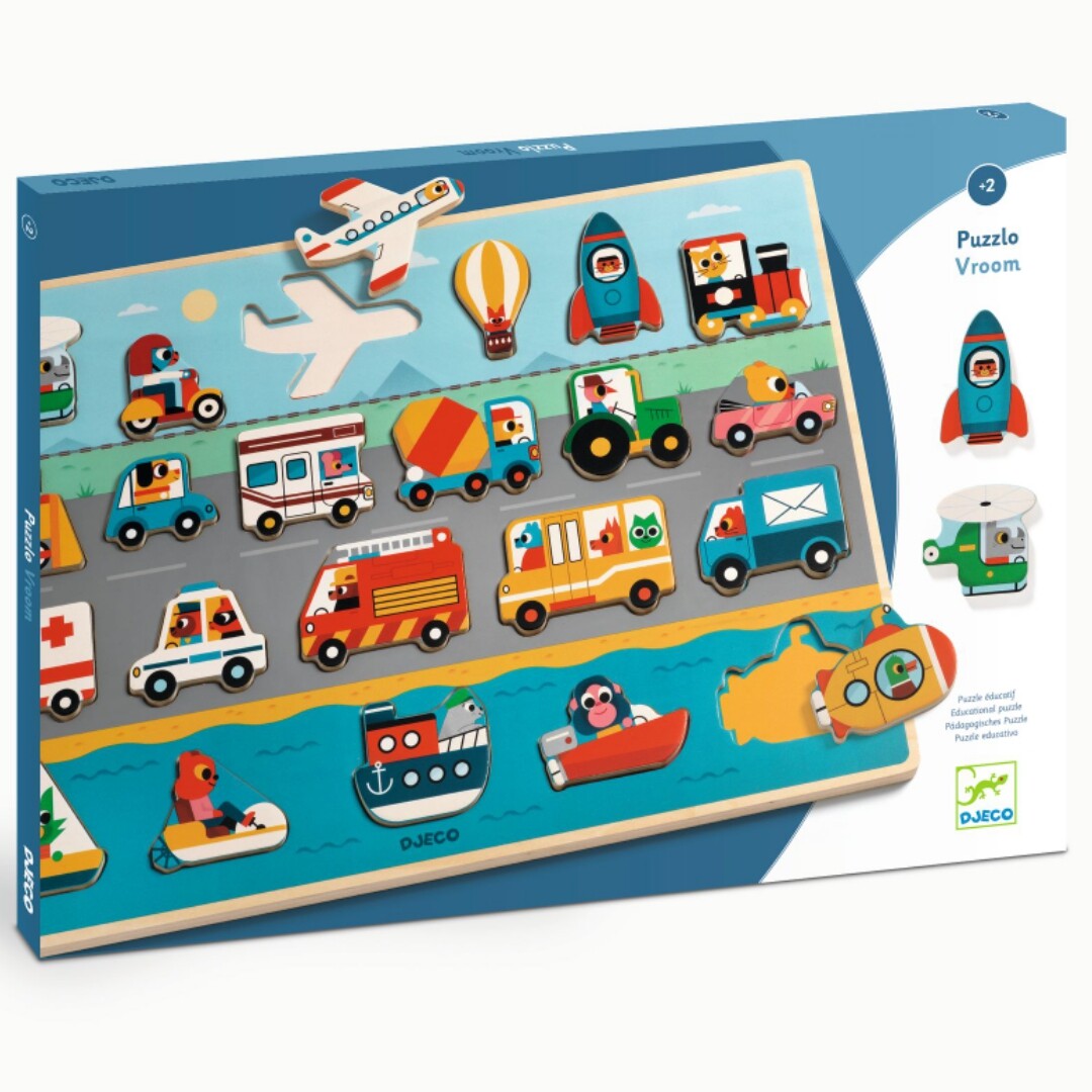 Djeco reliëfpuzzel puzzlo vroom - 22st
