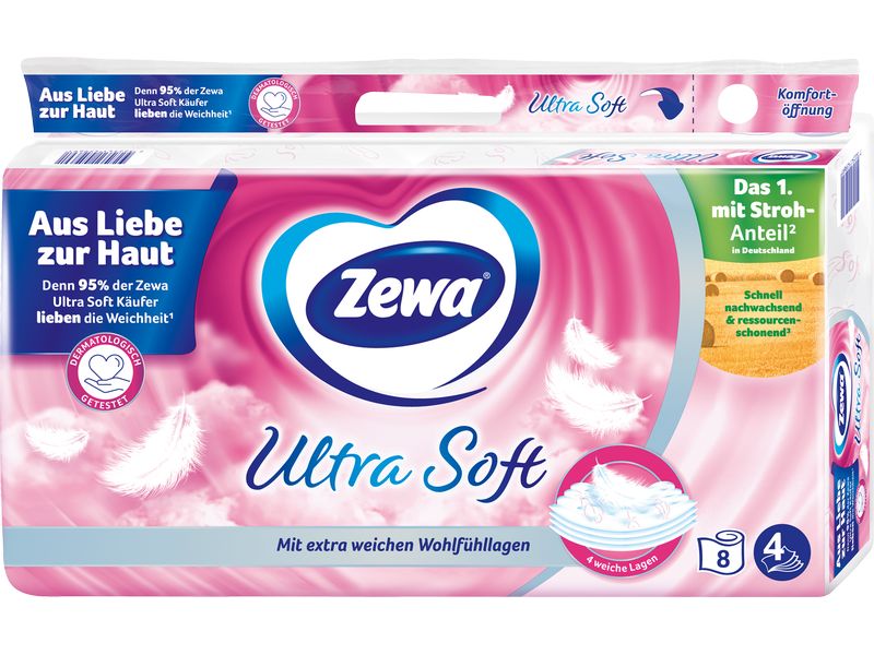 Zewa Toilettenpapier Ultra Soft 8 Rollen WC-Papier mit extra weichen Wohlfühllagen