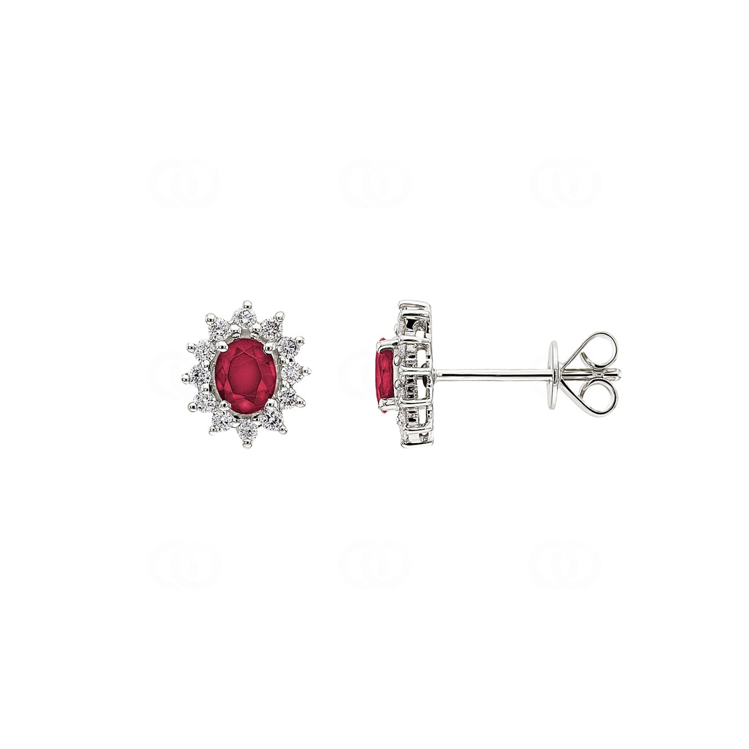 Ohrstecker 750/18 K Weissgold mit Rubin oval & Diamanten 0.23 ct H/si