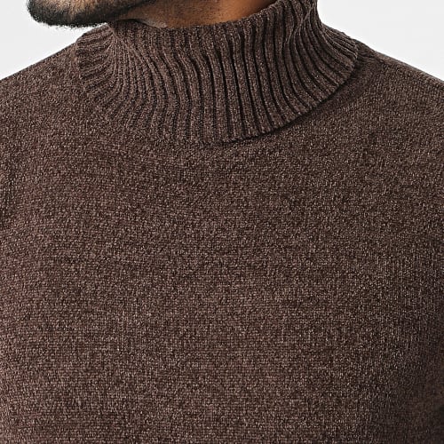 Pull Col Roulé Marron Chiné