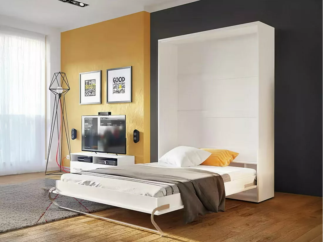 Lit escamotable Concept Pro Lenart Levfere 164, Unique, Blanc, 120x200, Stratifié, 135cm
