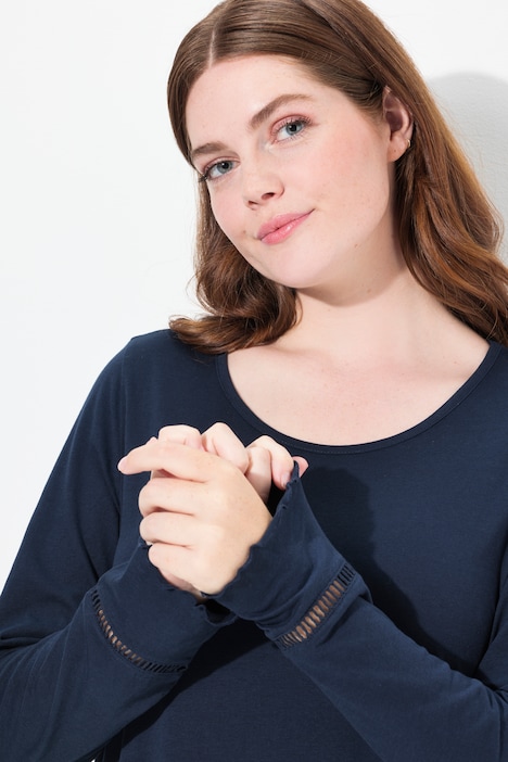 Nachthemd mit Crochetband, Langarm, Rundhals-Ausschnitt