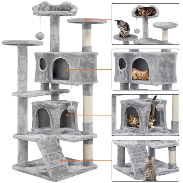 Yaheetech Kratzbaum 138 cm Kletterbaum Katzenkratzbaum mit 3 Aussichtsplattformen und 2 Plüschhöhlen Stabil Katzenbaum für Kleine und mittelgroße Katzen