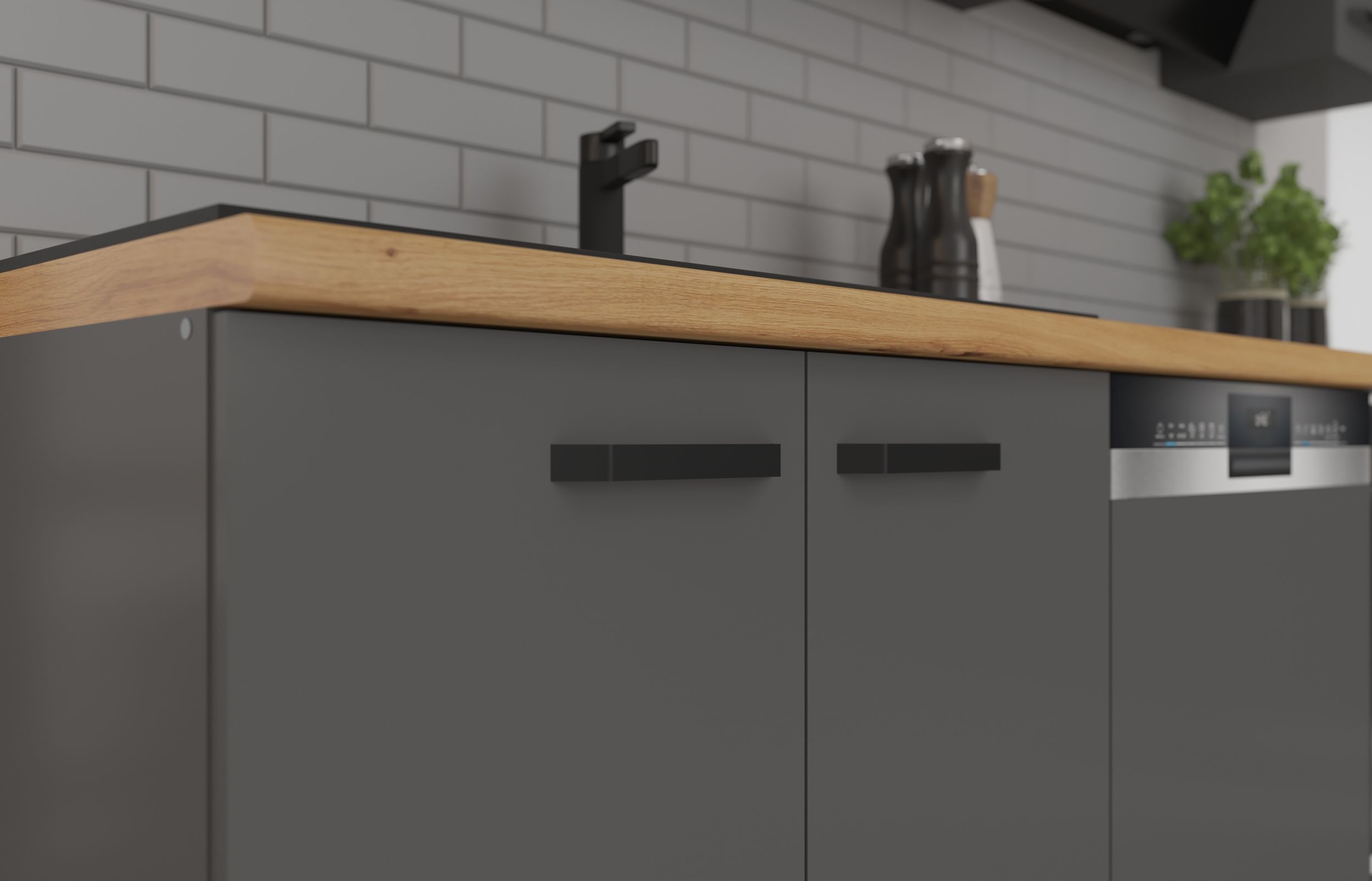 Winkelküche NESSA 250x250 cm Küchenzeile Einbauküche Eckküche Küche Anthrazit
