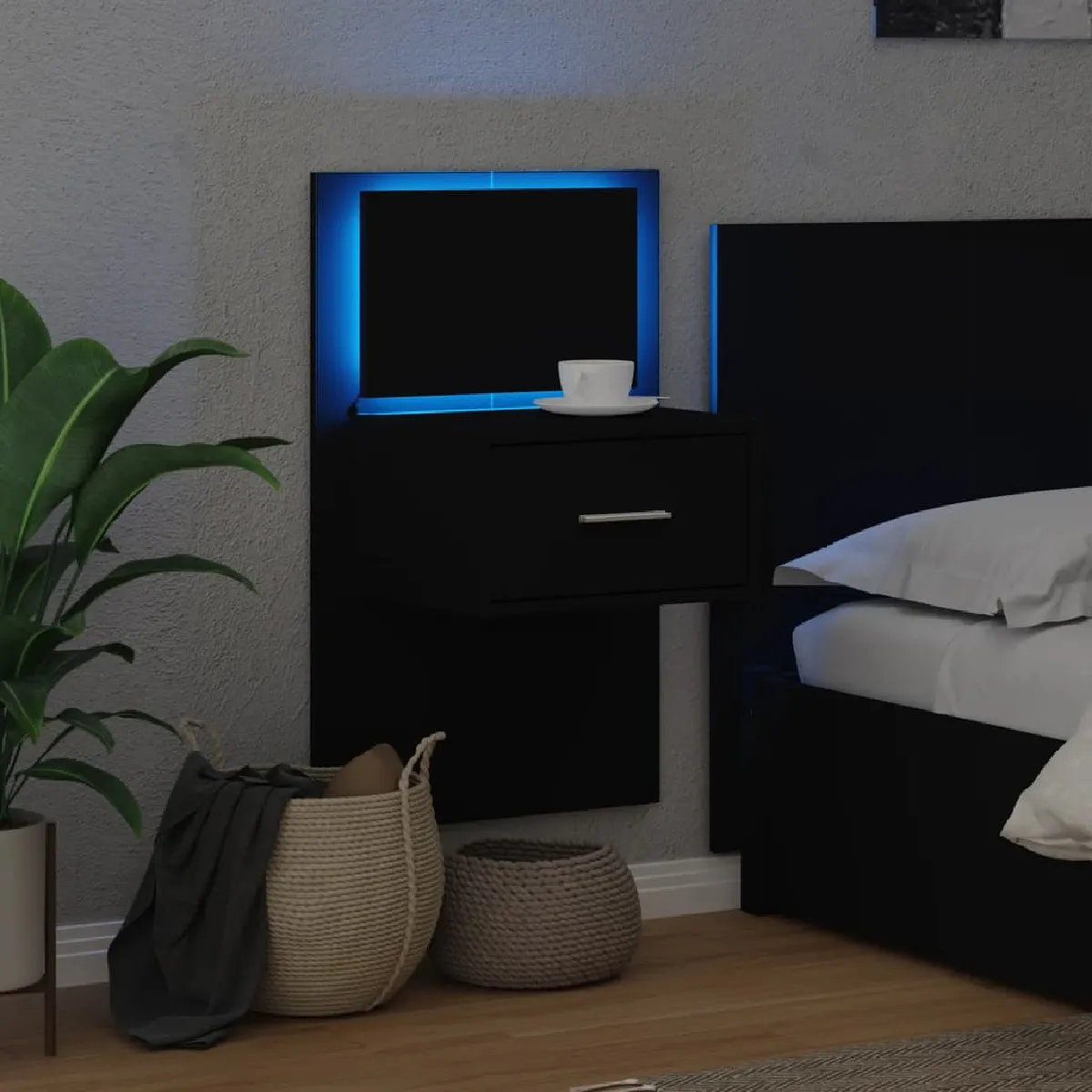 vidaXL Table de chevet murale LED - Noir