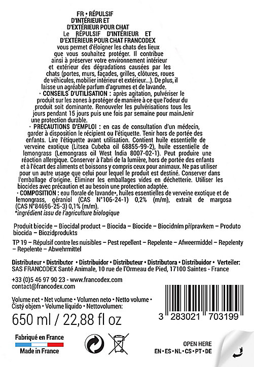 Repulsif intérieur/extérieur pour chat 650ml