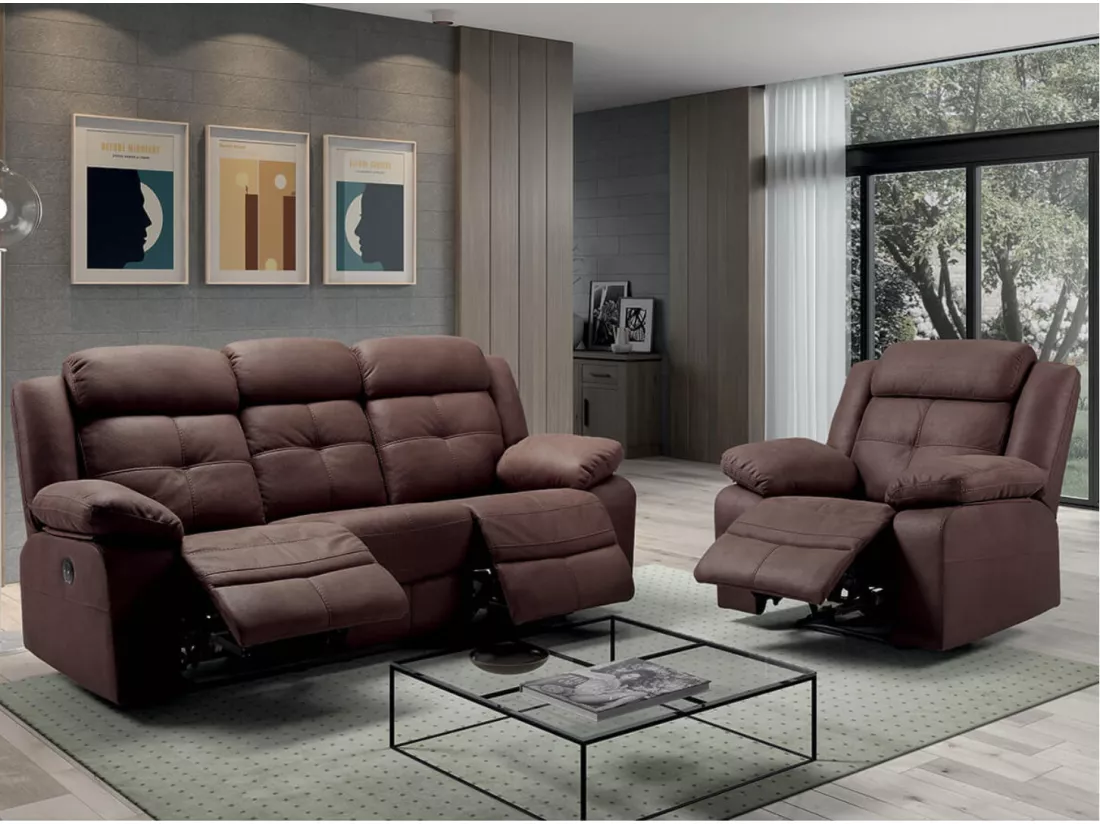 Fauteuil de relaxation manuel nubuck chocolat Pinya