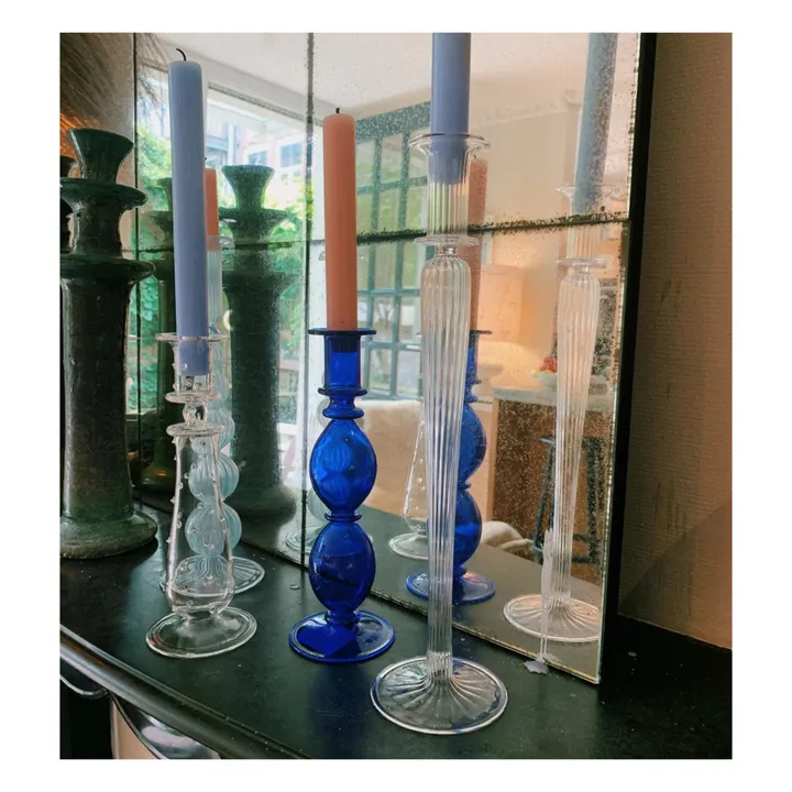 Anna + Nina Bougeoir Harbor en verre | Bleu
