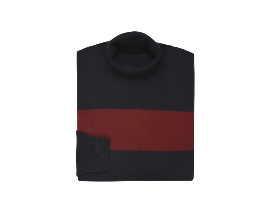 Pull col roulé homme laine Bleu Marine et Rouge Foncé - EMERY