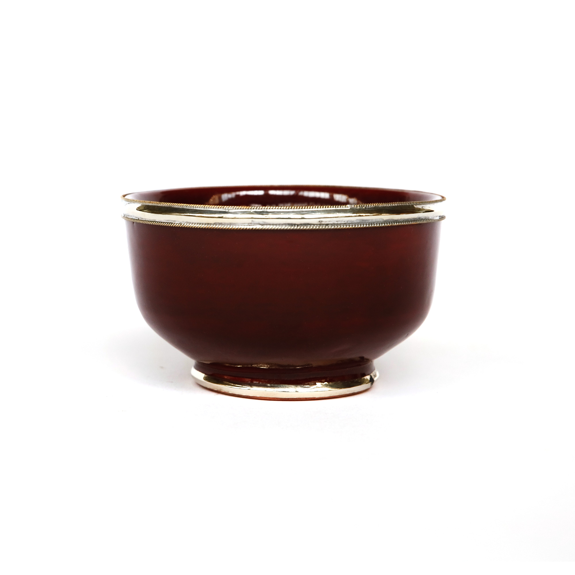 Keramikschale mit Metallrändern, bordeaux, Ø 12 cm, H 8 cm von fischer's lagerhaus