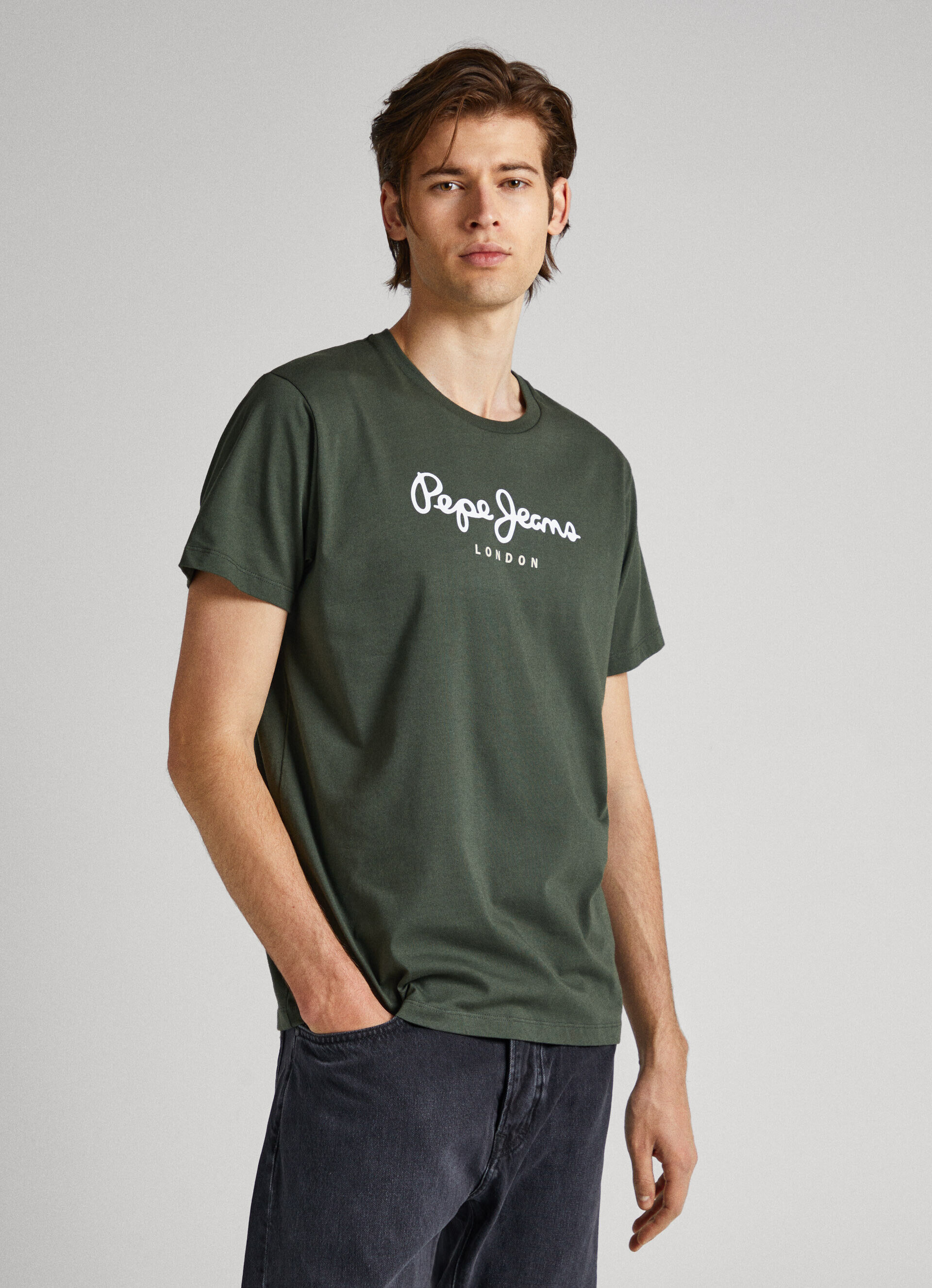 Camiseta de algodão com logotipo estampado - verde-oliva