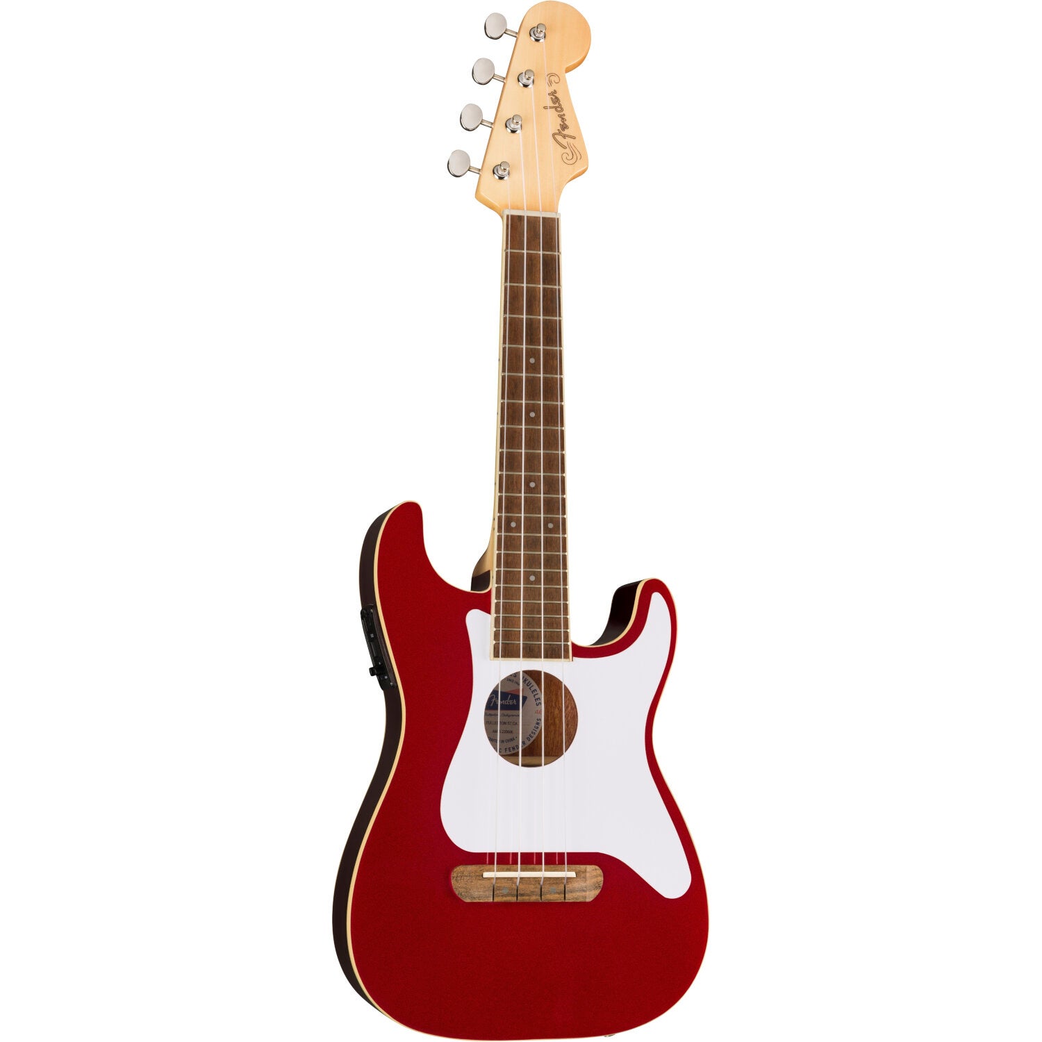 Fender Fullerton Strat Uke WN White Pickguard Candy Apple Red elektrische-akoestische concert ukelele