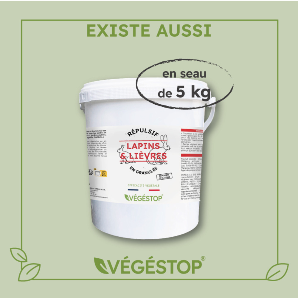 Répulsif lapins et lièvres granulés - 1 kg - jardin - extérieur - origine végétale - protection potager et cultures