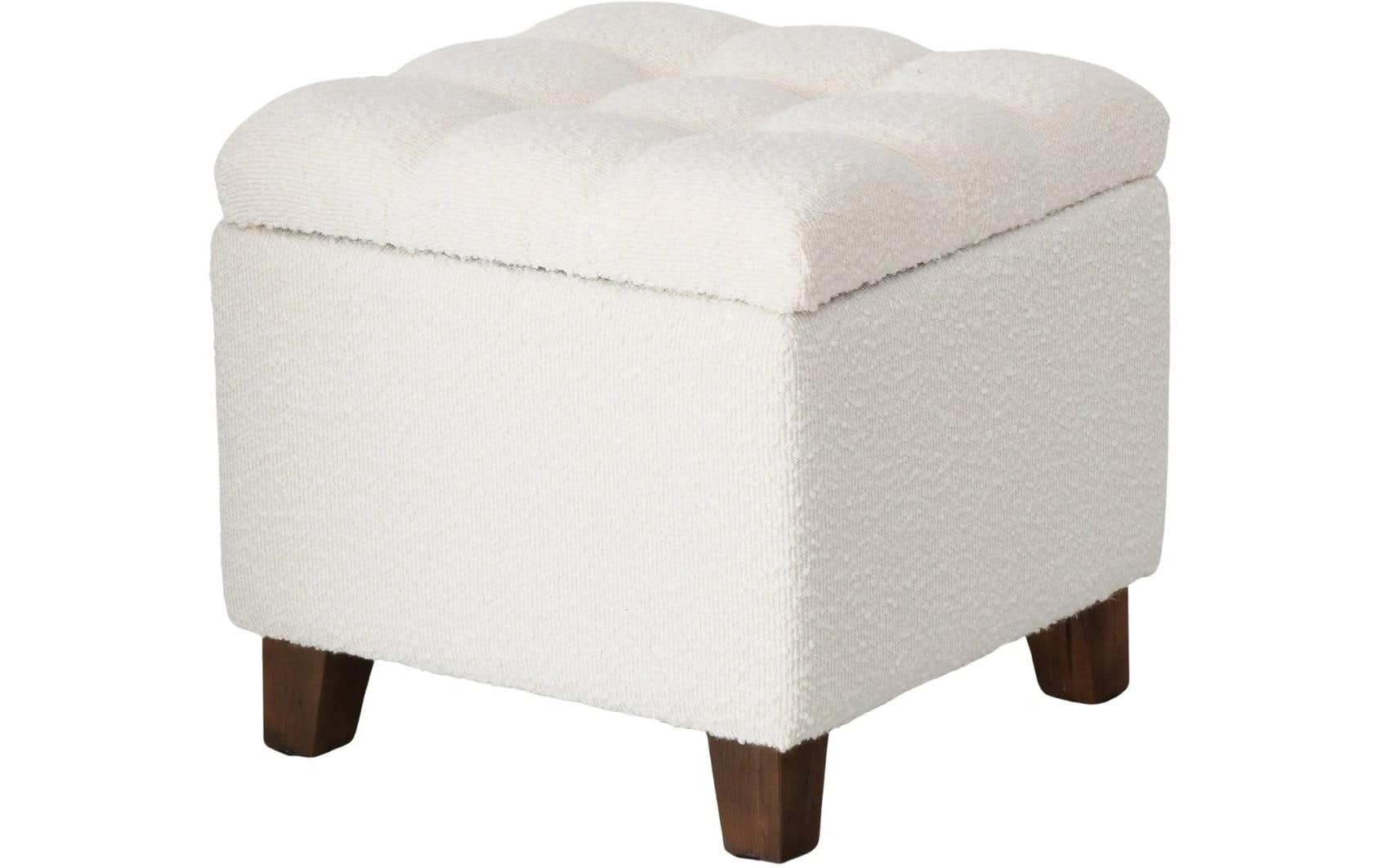 Hocker Palur MDF/Kiefer, CremeweissHandgewebter Sitzhocker