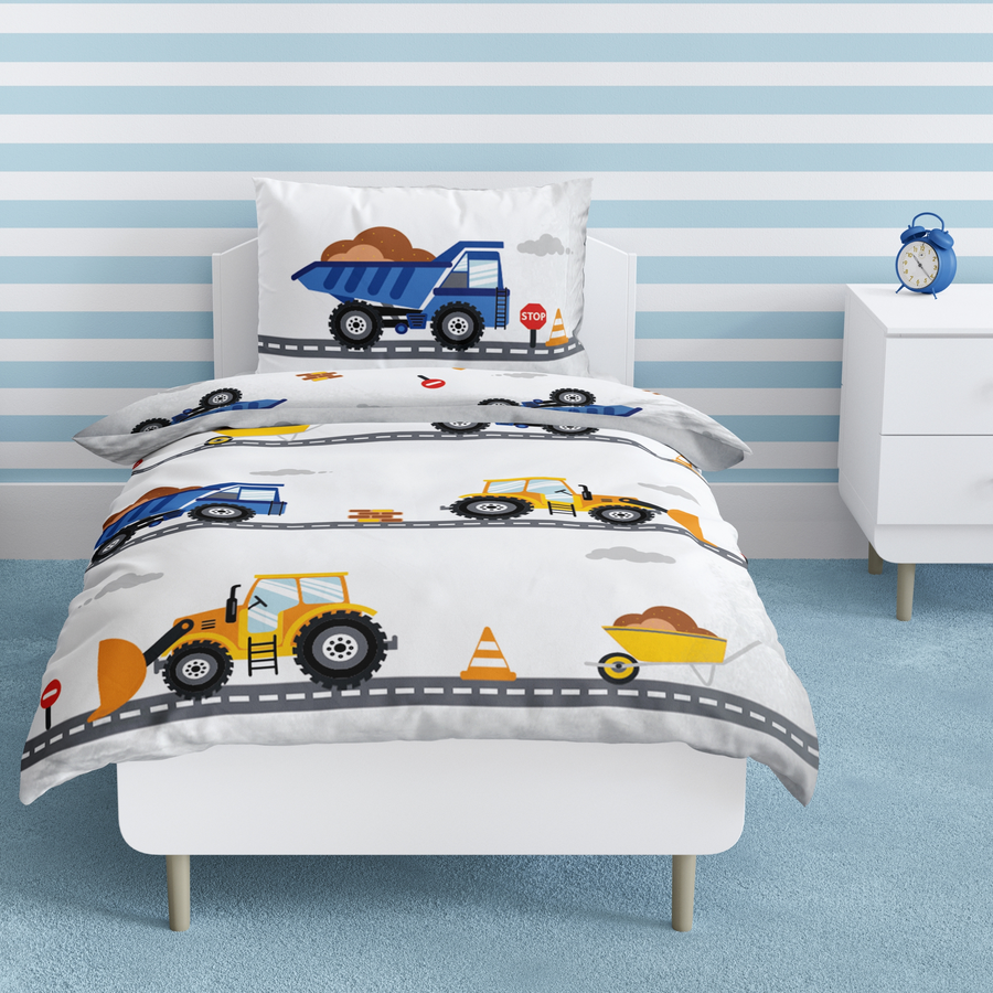 Traumhelden Bettwäsche Kinder-Bettwäsche, Flanell, 40x60 + 100x135 cm Bagger