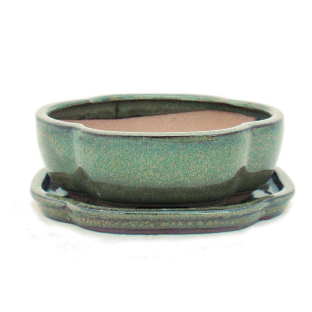 Bol bonsaï avec soucoupe taille 2 - brun olive - haitang/ovale - modèle i5 - l 14,5cm - b 12,5cm - h 5cm