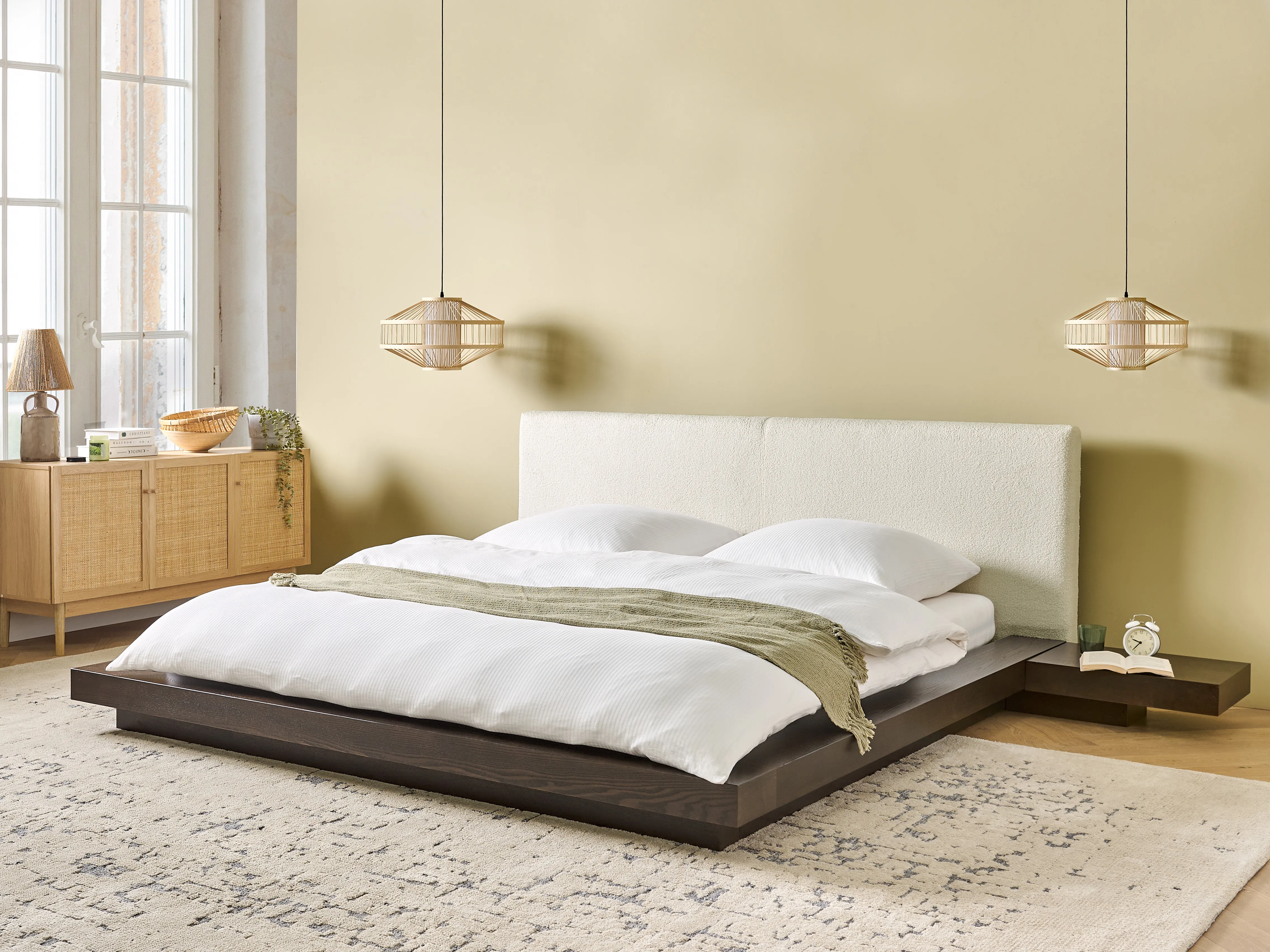 Bed Bouclé ZEN 180 x 200 cm Donker essenhout