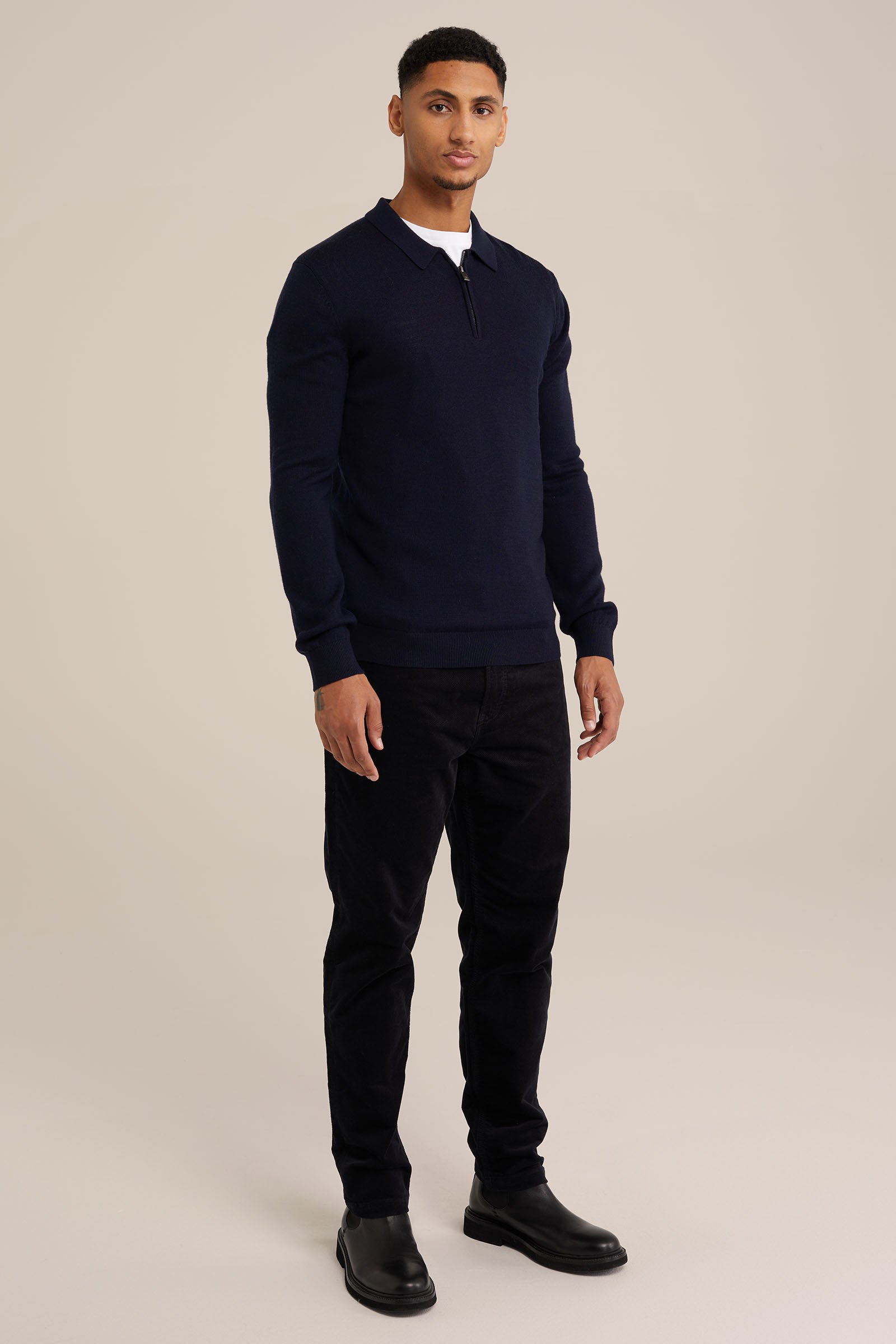 trui met rits van merinowol Van Gils Donkerblauw
